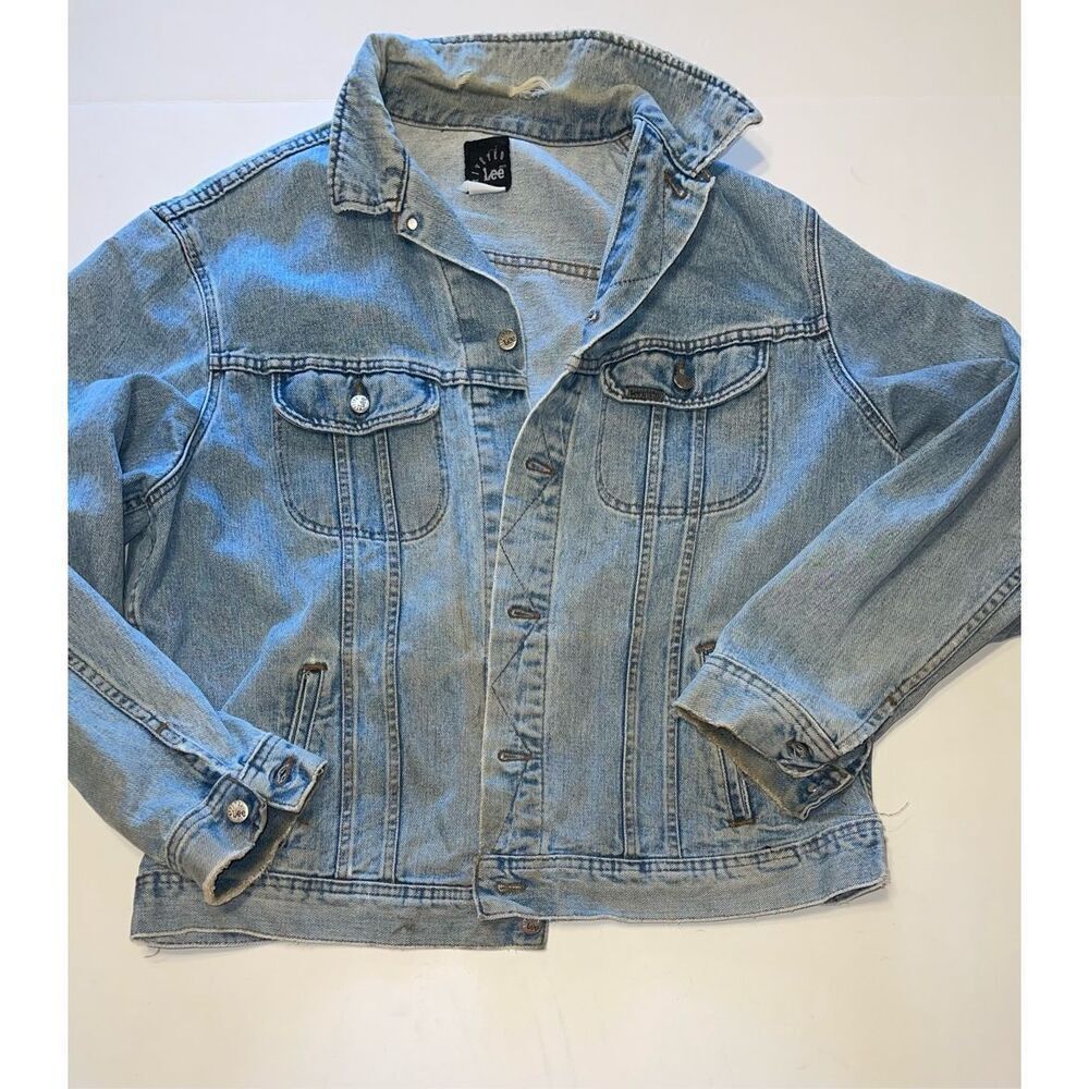 Vintage Lee Riveted Jacket Mens XL Blue Trucker Grunge Distressed Denim‎
